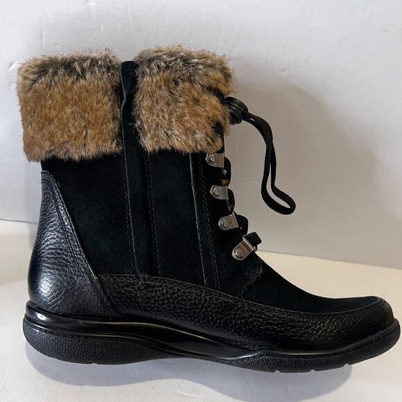 Clarks Leather Water Resistant Ankle Boots w/Faux Fur KEARNS RAMSEY Black - Picture 3 of 9